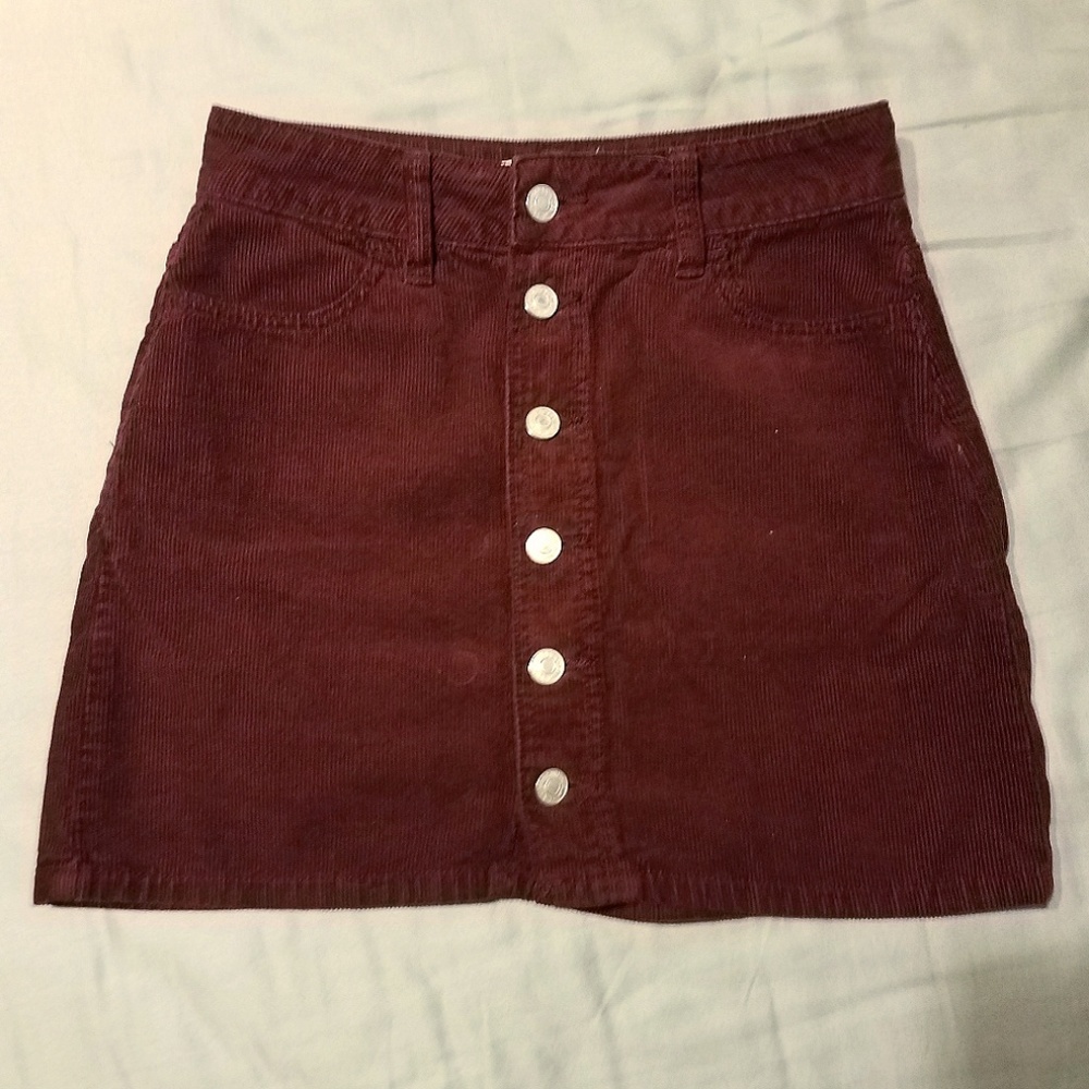 SOLD PacSun Maroon Corduroy Mini Button Skirt